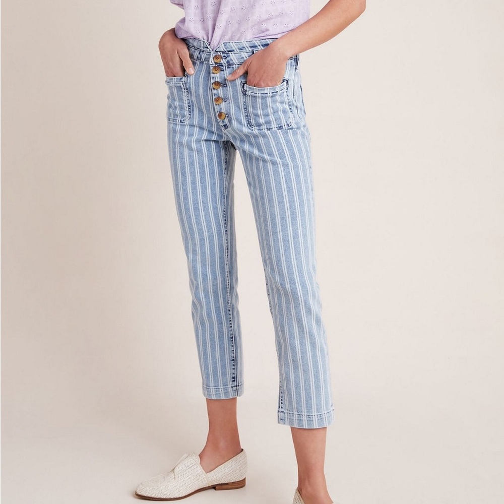 Anthropologie Size 27 Pilcro High-Rise Striped Acid Wash Slim Jeans